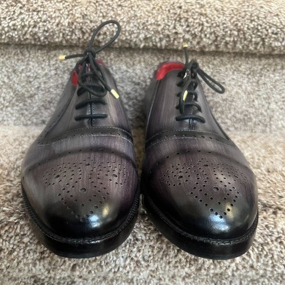 Lethato Handcrafted Men\'s Wingtip Brogue Grey/Black Leather Oxfords . main image 8